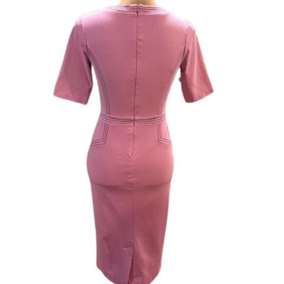Boden Purple Fitted Ponte Short Sleeve Crew Neck Dress with Stitch Detailing - Picture 8 of 13